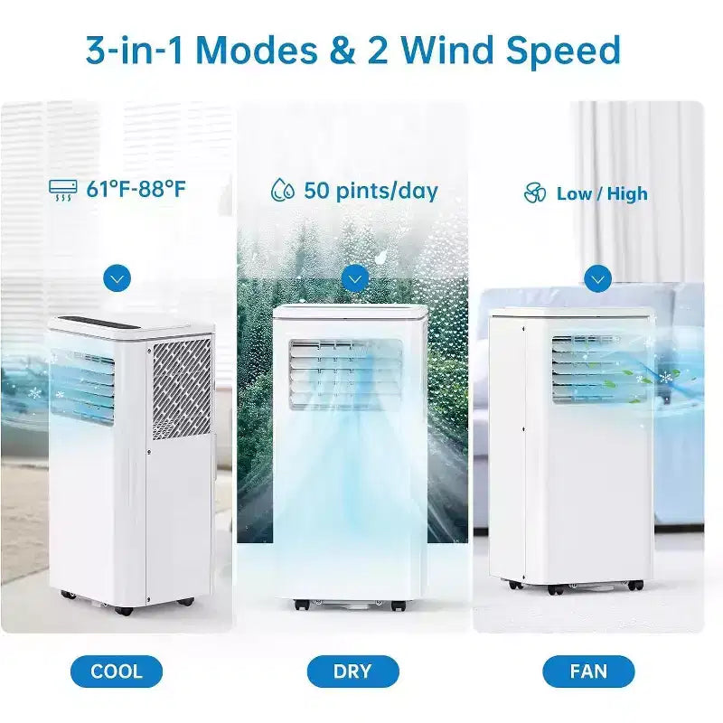 Climatiseur portable 10 000 BTU, Climatiseur de maison avec télécommande pour pièce jusqu'à 42 m², fonctions 3-en-1/minuterie 24h/roulettes