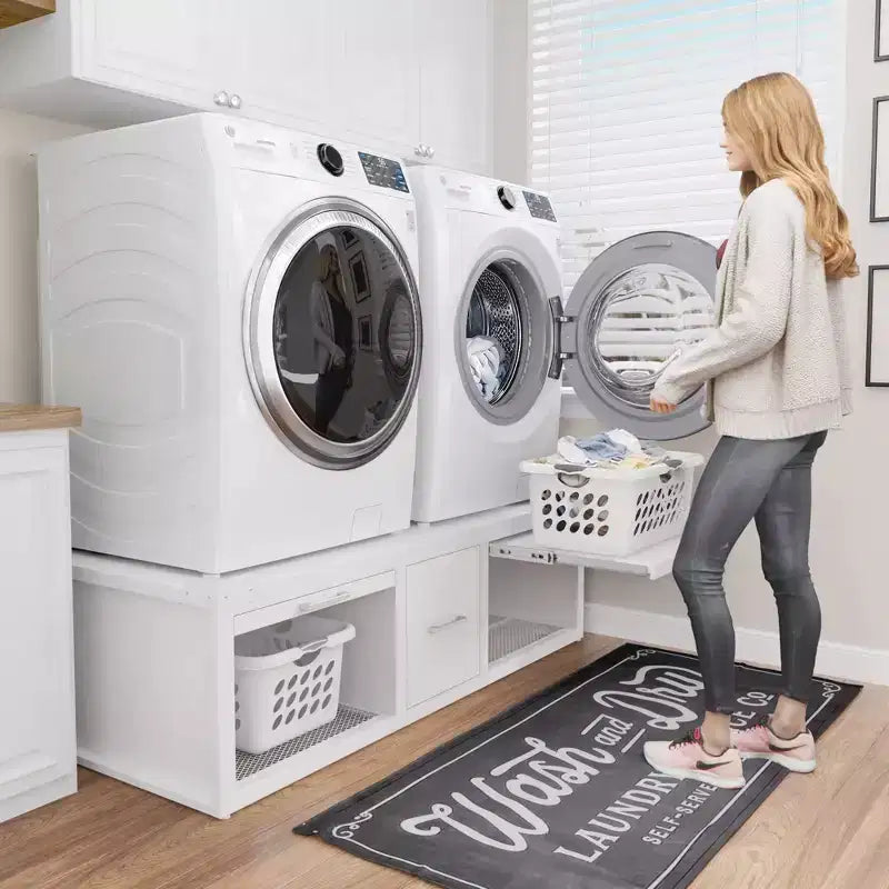 Pieds de machine à laver et sèche-linge GDLF, support universel pour machine à laver et sèche-linge avec étagère coulissante, blanc