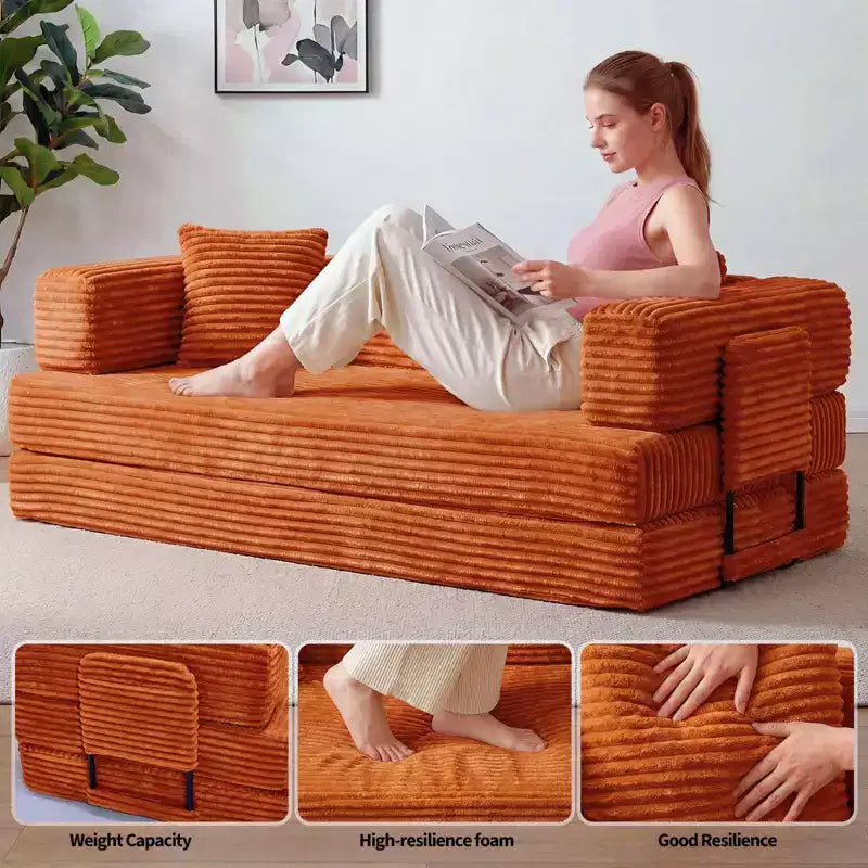 Canapé-Lit Convertible 5-en-1 de 80,7 po – Velours Côtelé, 1200 lb, Aucun Assemblage Requis