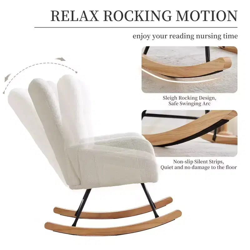 Fauteuil à bascule pour chambre d'enfant, Fauteuil à bascule pour salon pour l'allaitement, Fauteuils d'appoint confortables pour chambre à coucher, Fauteuils rembourrés en peluche Teddy pour l'intérieur