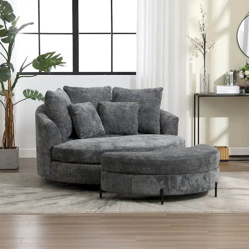 Fauteuil Moderne Rond Avec 5 Coussins Et Pouf Optionnel