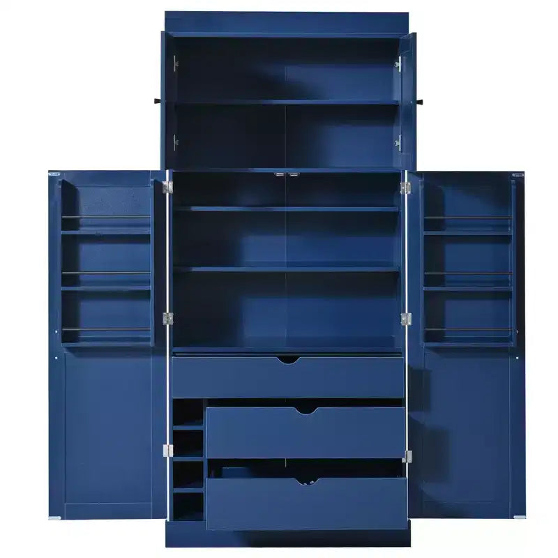 Garde-manger de cuisine autoportant 77H, armoire de rangement de style ferme avec étagères réglables, étagères de porte, tiroirs et casiers à vin - ModernLuxe