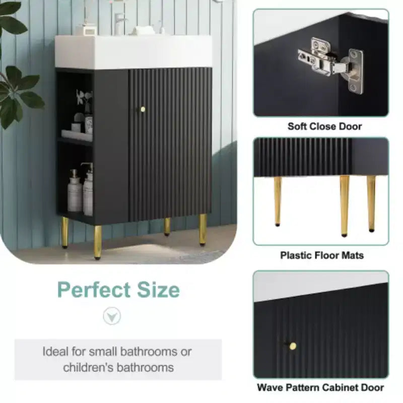 Meuble-lavabo de salle de bain blanc de 21,6 po, ensemble avec meuble de rangement, vasque en céramique simple, rangement à gauche
