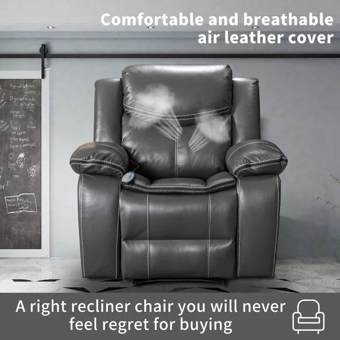 Fauteuil inclinable massant et chauffant en cuir, assise large et durable