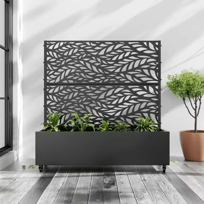 MAYEERTY Jardinière avec treillis en fer noir, persienne classique Helen Street 01, style combiné 72x47x16 pouces, ensemble de 3 pièces