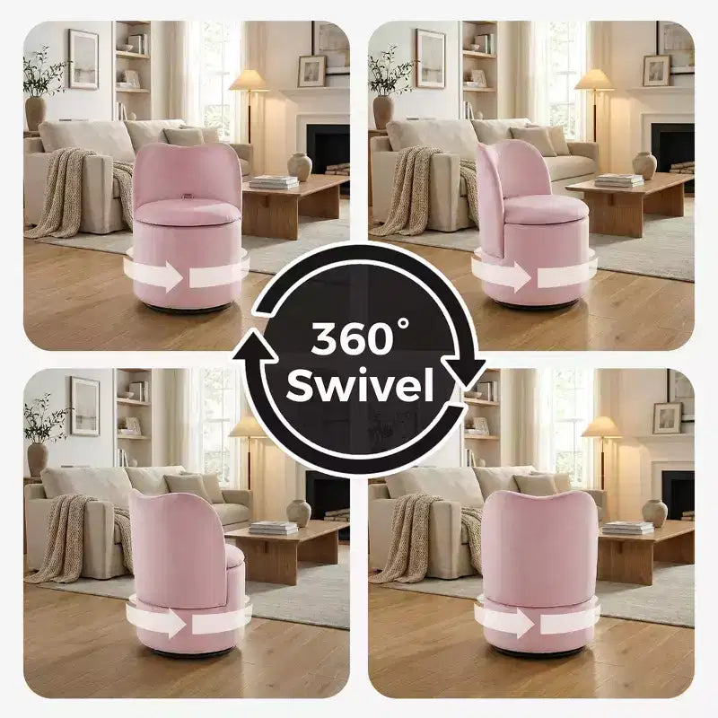 Chaise de vanité pivotante avec rangement, tabouret de maquillage rond rembourré avec dossier, fauteuil d'appoint rembourré doux pour chambre et salon