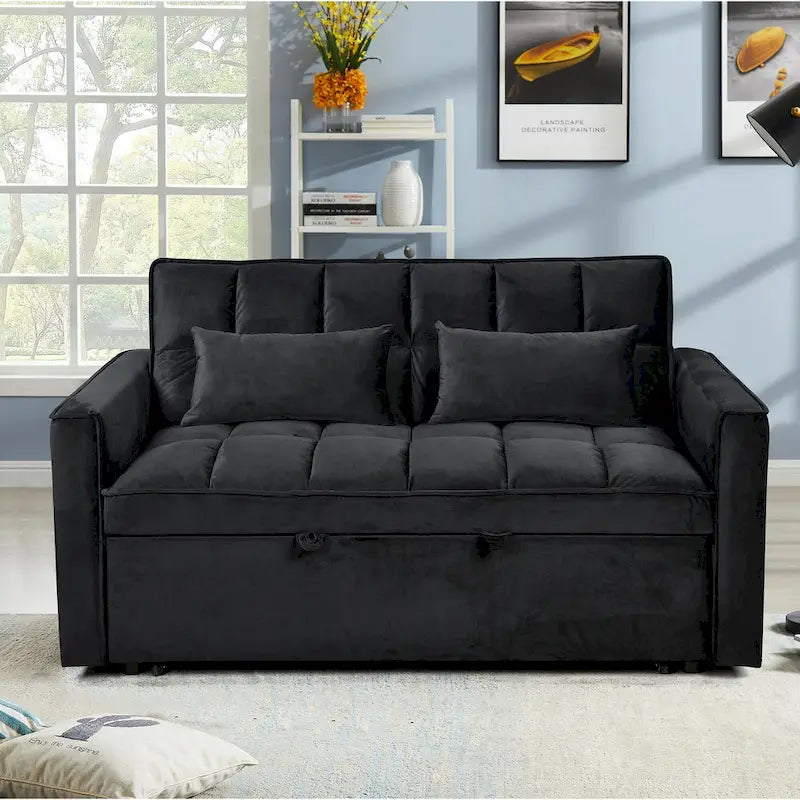 Causeuse futon moderne en velours avec dossier inclinable et poches, 2 places ??Gris foncé / Gris clair / Bleu / Noir