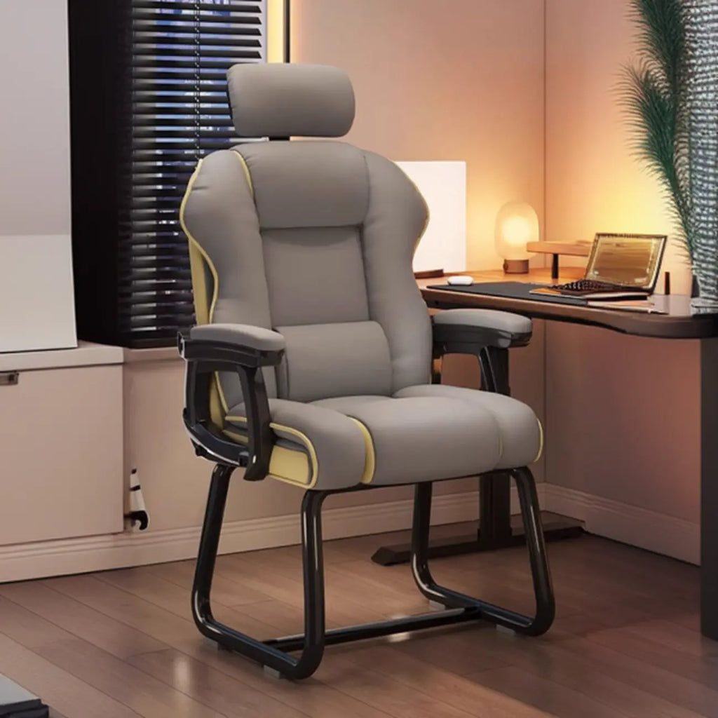 Fauteuil de direction ergonomique en cuir jaune à dossier haut