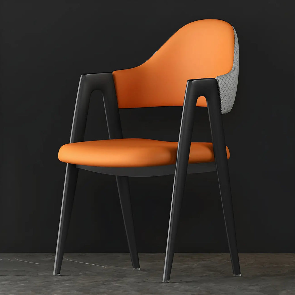 Chaise de salle à manger moderne en cuir à dossier ouvert et incurvé avec accoudoirs
