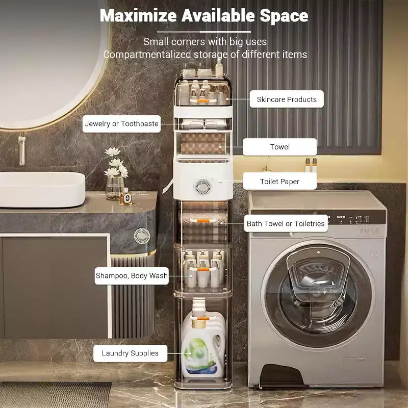 Meuble de Salle de Bain Fin, Armoire de Rangement Étroite à 7 Niveaux - avec Organiseurs Étanche, Support de Boîte à Mouchoirs et Roues, Idéal pour Salle de Bain, Cuisine, Buanderie