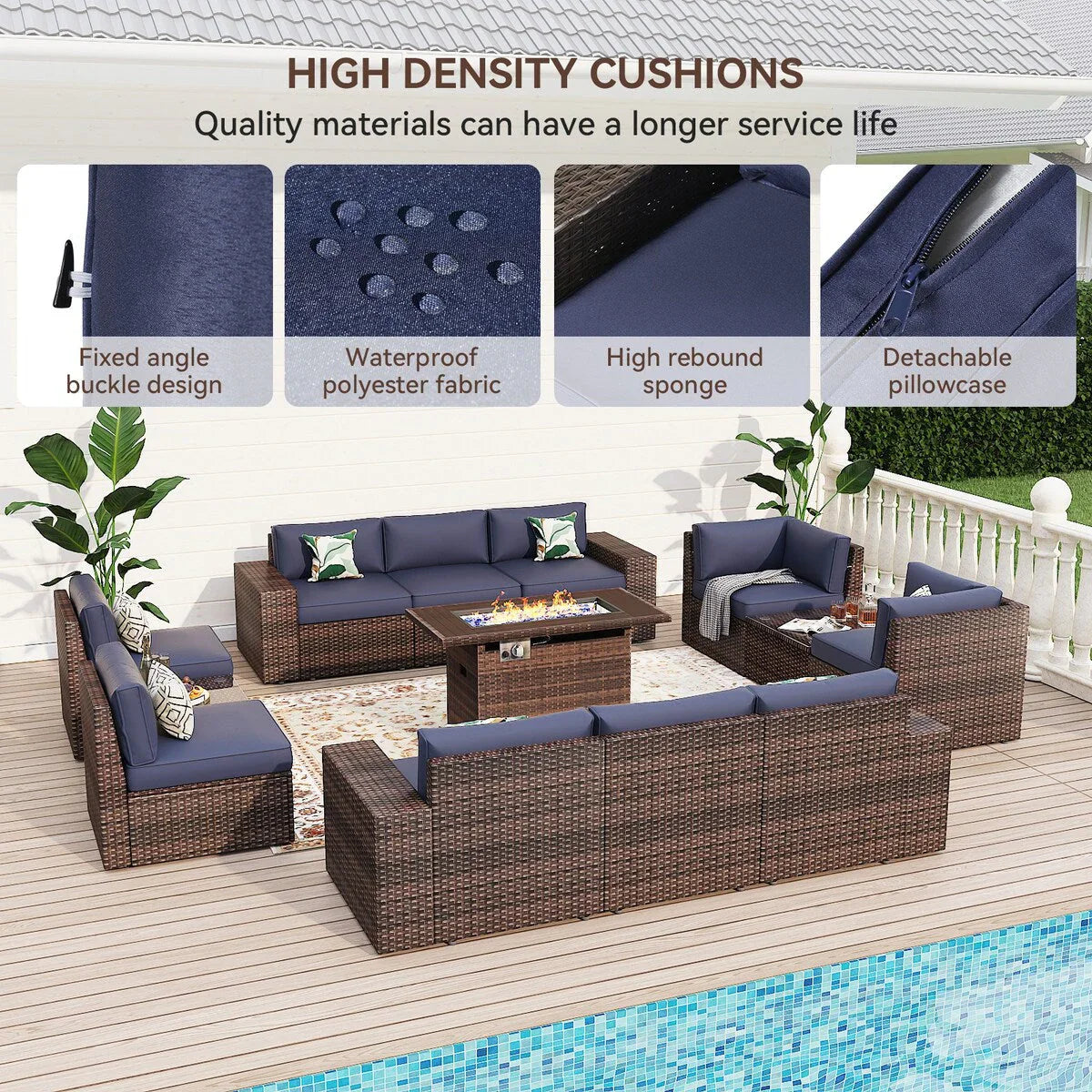 Ensemble de mobilier de jardin 13 pièces avec table brasero de 44 pouces