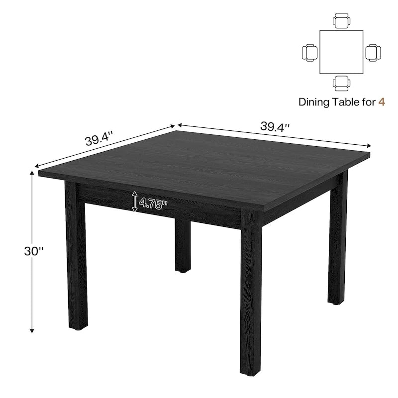 Table à manger carrée de 100 cm pour 2-4 personnes avec pieds en bois massif pour salon et salle à manger