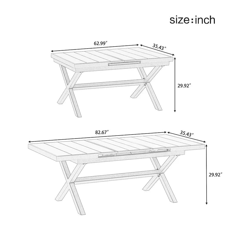 Ensemble de salle à manger d'extérieur extensible 7 pièces avec table extensible et 6 fauteuils