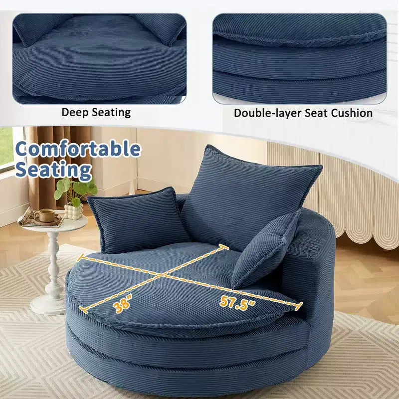 Fauteuil d'appoint pivotant à 360°, Fauteuil pivotant rond en forme de baril avec coussin pour salon