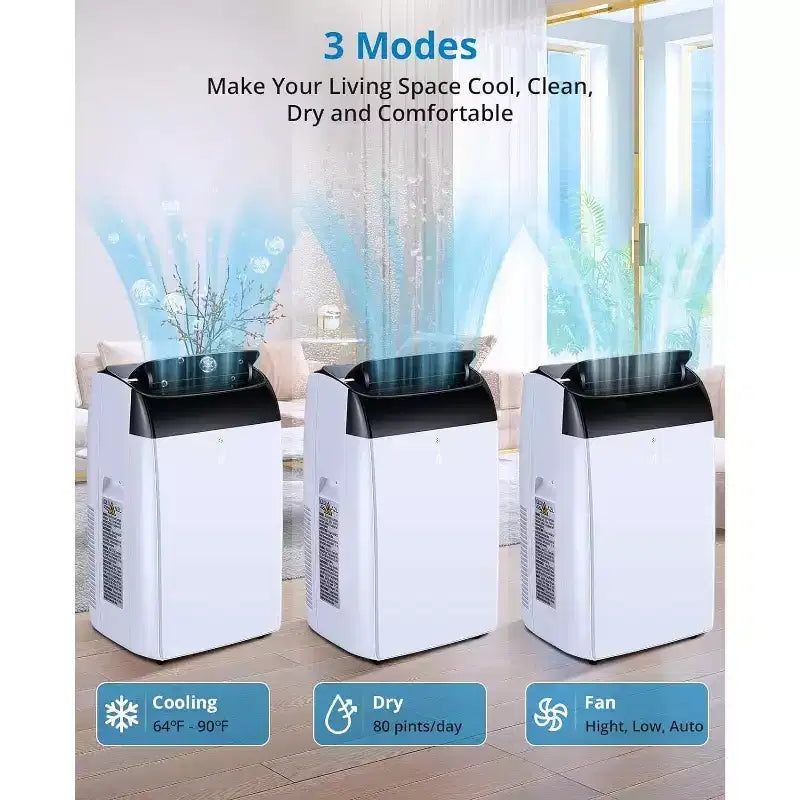 Climatiseur portable 14 000 BTU, unité de climatisation 3-en-1 pour pièces jusqu'à 70 m² avec déshumidificateur