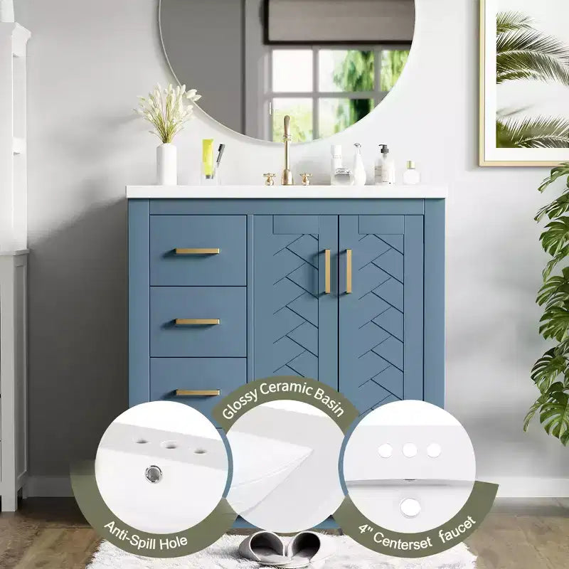 Meuble-lavabo simple de 30 po avec armoire et 3 tiroirs – Noir / Bleu / Vert / Indigo / Blanc