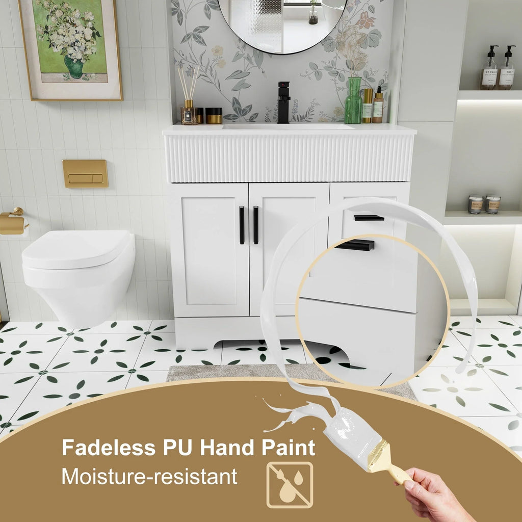 Meuble-lavabo de salle de bain Wavy Line 30/36/48 avec évier et robinet