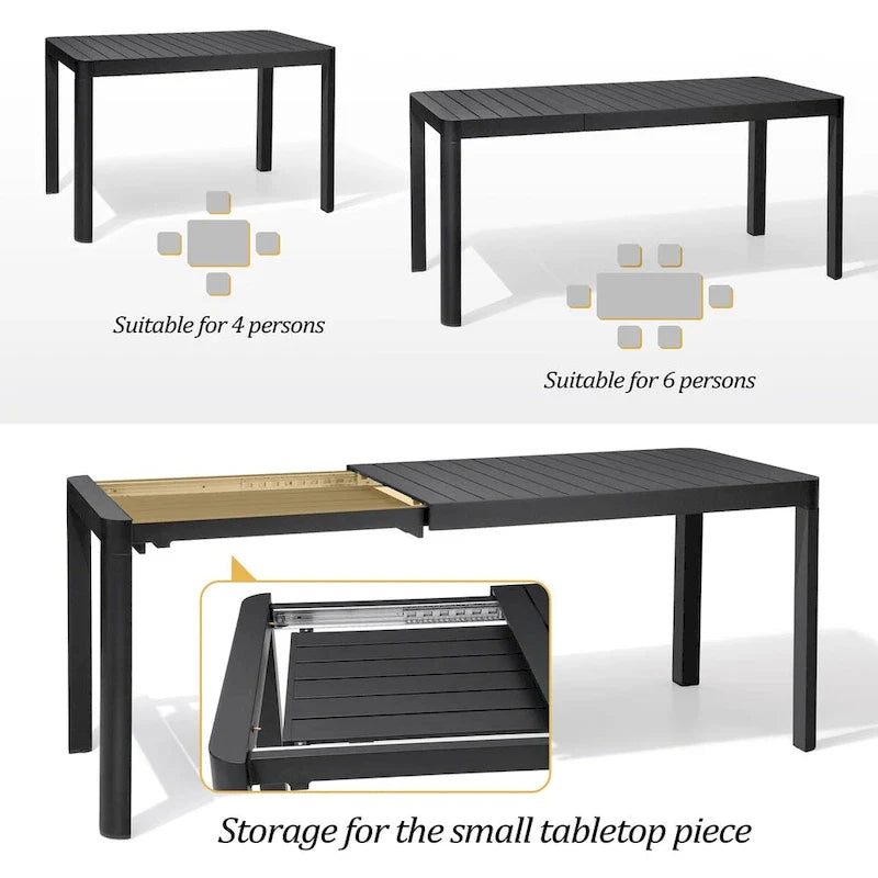 Ensemble de salle à manger extérieur 5/7 pièces en aluminium avec chaises empilables et table extensible
