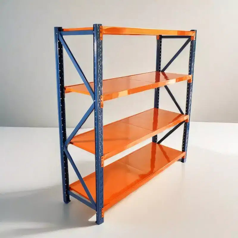 Étagères de garage robustes VIYET, rayonnage métallique réglable à 4 niveaux d'une capacité de 2000 kg, rangement industriel bleu et orange pour magasin/outils/salle de sport.