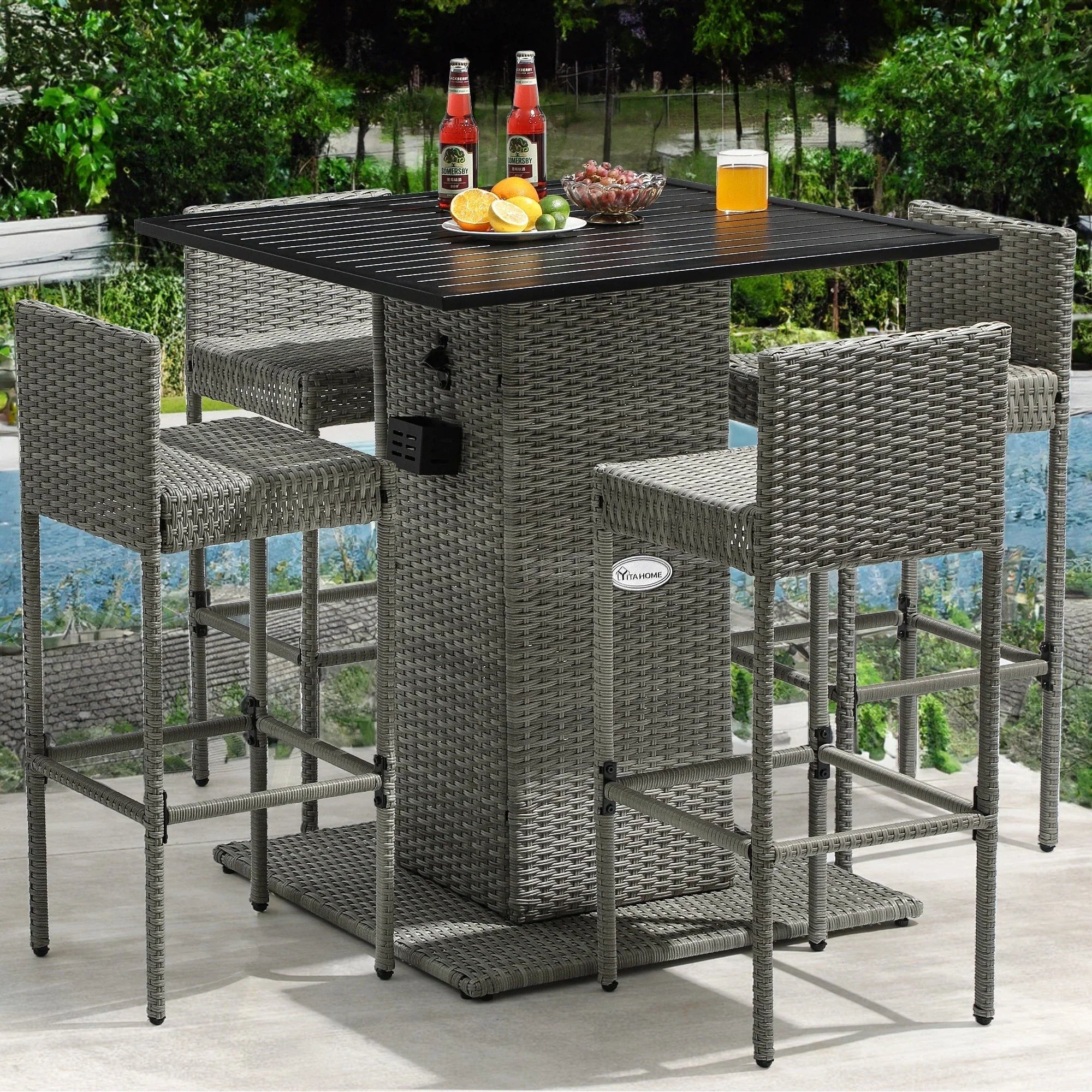 Ensemble de bar extérieur en osier Moasis 5 pièces - 5 PCS