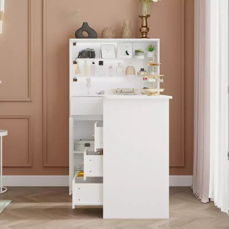 Table à ongles blanche avec extracteur de poussière intégré, écran en verre trempé, poignées dorées, poste de travail de salon de manucure, table de maquillage