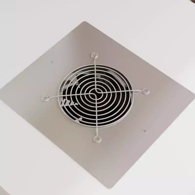 Table à ongles blanche avec extracteur de poussière intégré, écran en verre trempé, poignées dorées, poste de travail de salon de manucure, table de maquillage