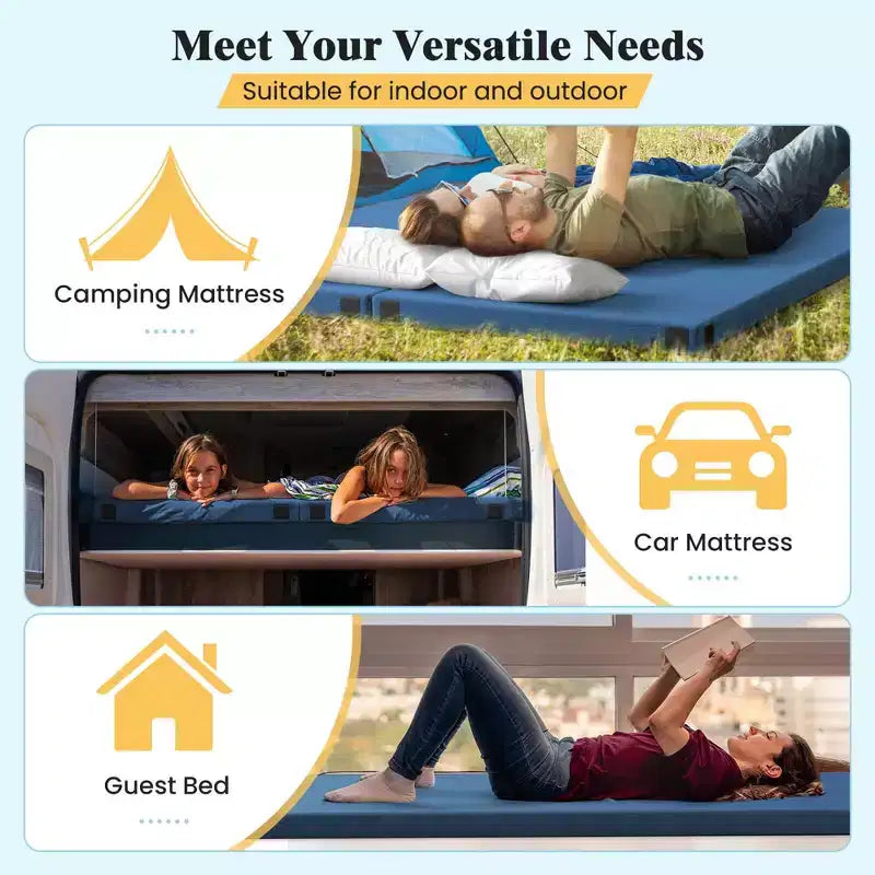 Matelas de camping en mousse à mémoire de forme Costway avec fond antidérapant, sac de voyage pour le couchage en extérieur, gris/bleu