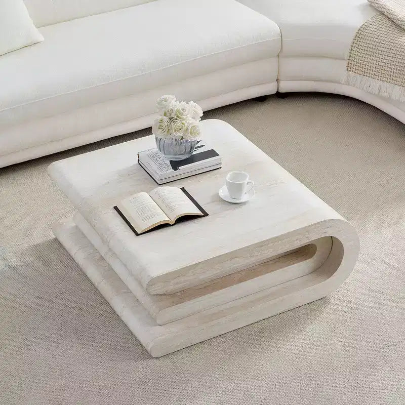 Table basse superposée GDFStudio Laurine à motif travertin moderne