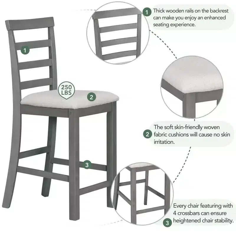 Ensemble de salle à manger 5 pièces de hauteur comptoir pour 4, table rectangulaire en bois avec étagères de rangement et compartiment à vin/barre