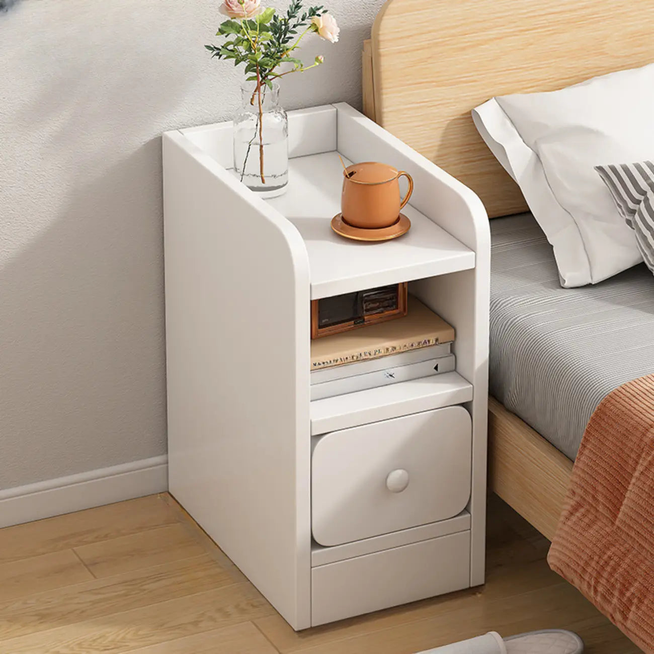 Table de chevet simple en bois naturel blanc à 2 tiroirs