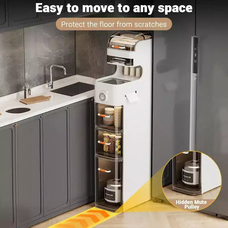 Meuble de Salle de Bain Fin, Armoire de Rangement Étroite à 7 Niveaux - avec Organiseurs Étanche, Support de Boîte à Mouchoirs et Roues, Idéal pour Salle de Bain, Cuisine, Buanderie