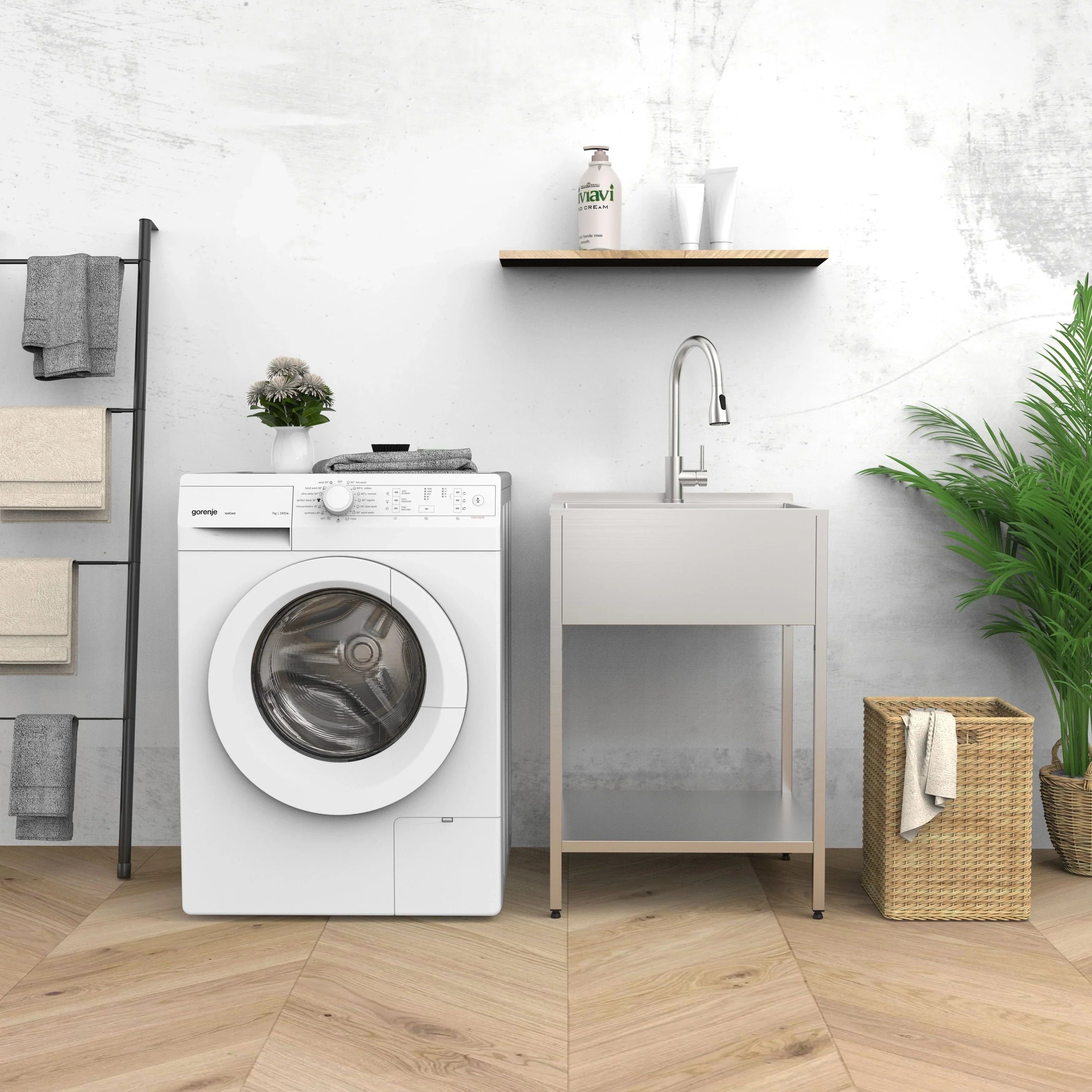 Transolid EWS-2422S Évier de buanderie et support de lavage en acier inoxydable de 24 po L x 22 po P x 35 po H - 24 po x 22 po