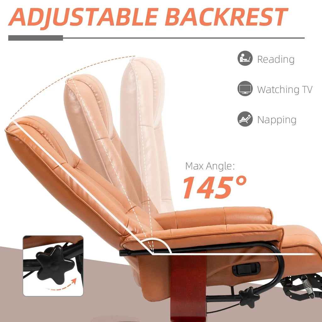 Fauteuil inclinable manuel pivotant en similicuir HomCom avec repose-pieds confortable et relaxant