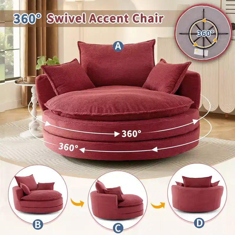 Fauteuil d'appoint pivotant à 360°, Fauteuil pivotant rond en forme de baril avec coussin pour salon