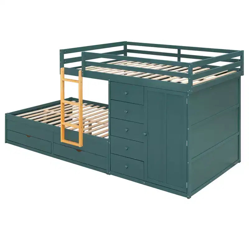 Lit superposé double sur double avec armoire de rangement et tiroirs, lit superposé double en bois peu encombrant avec garde-corps pour appartement, chambre à coucher