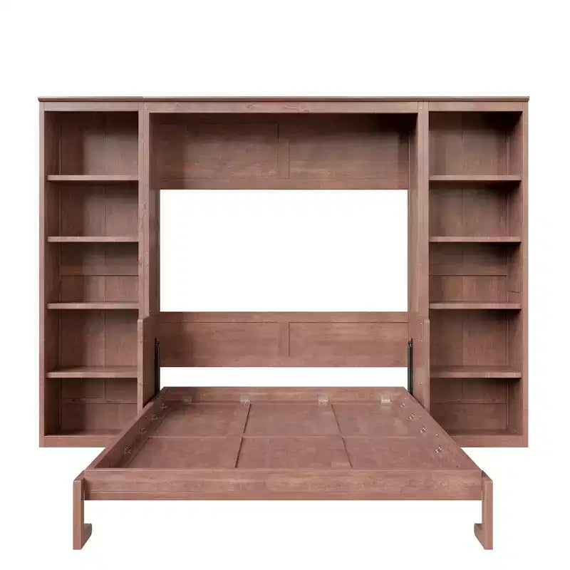 Lit escamotable grand lit/deux places avec bureau et étagère, brun foncé - ModernLuxe