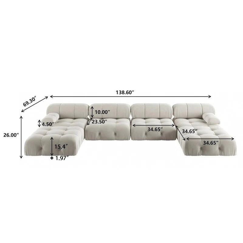 138 Canapé sectionnel modulable convertible, canapés et sofas minimalistes en velours en forme de U