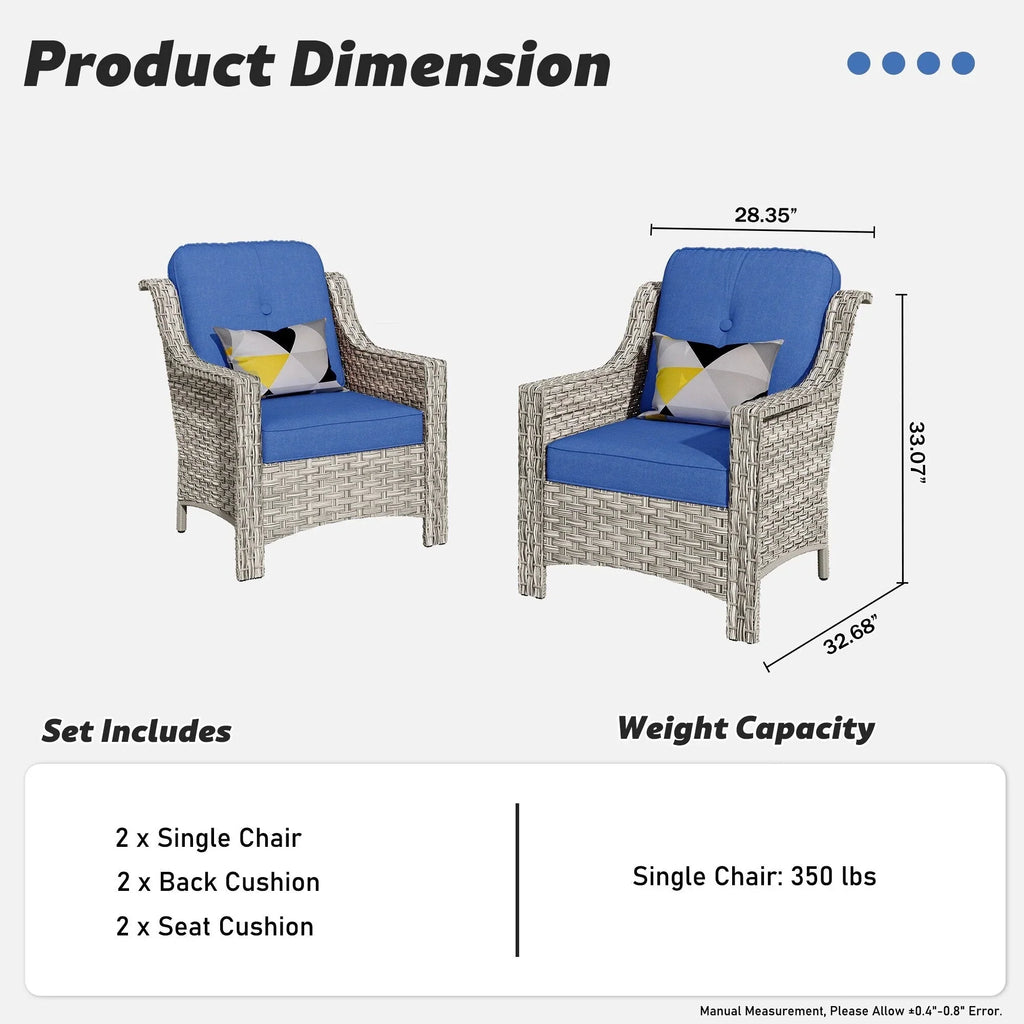 HOOOWOOO Ensemble de 2 chaises de patio extérieures en osier et rotin à dossier haut