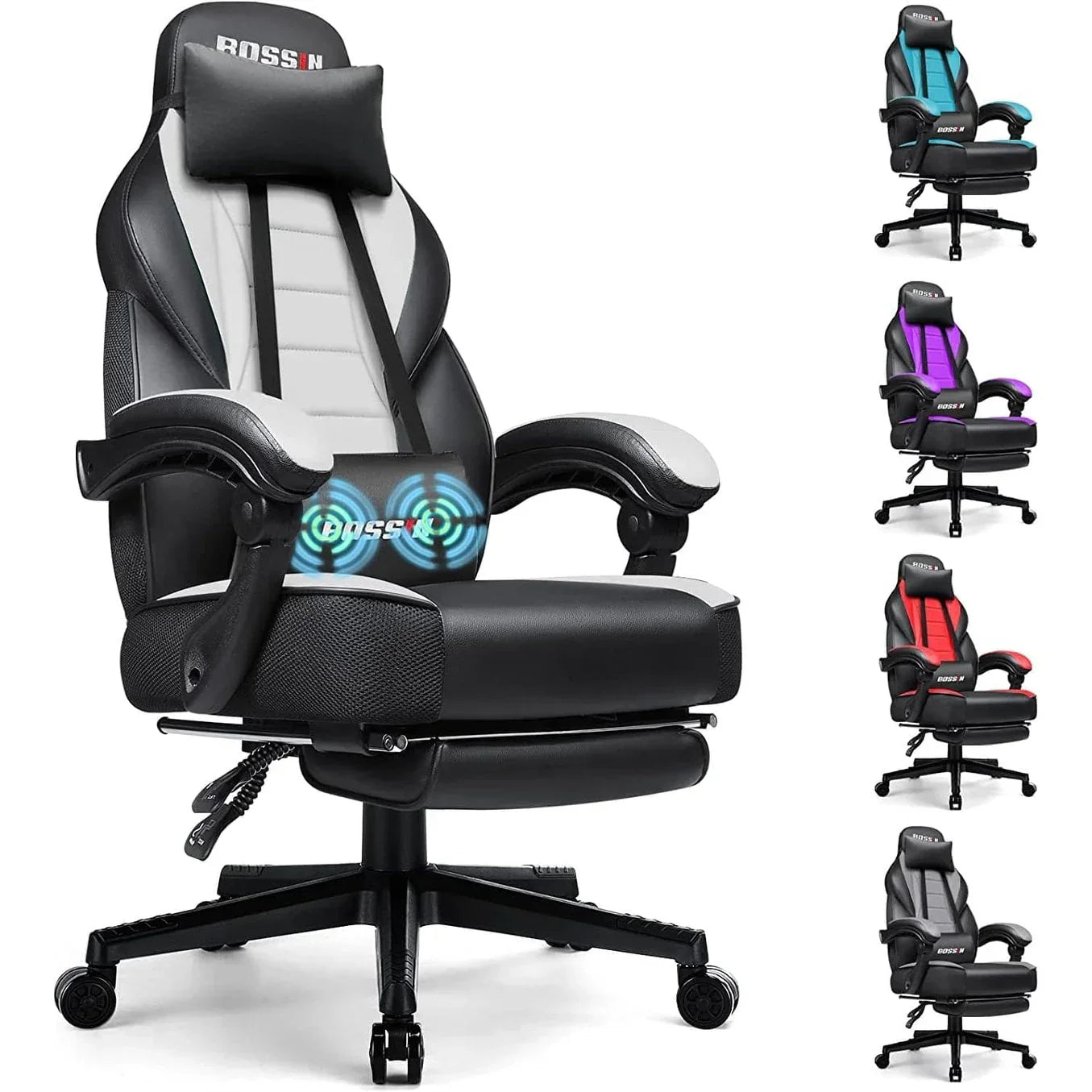 Chaise de jeu style course BOSSIN, fauteuil gamer grande taille 300 lb, chaise d'ordinateur à dossier haut