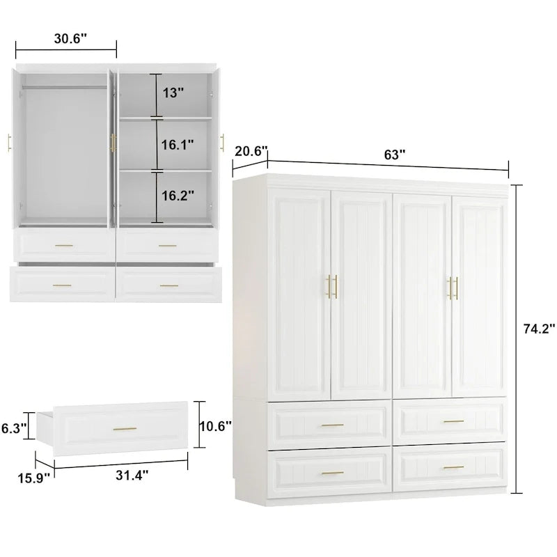 93.9H/74.2H Armoires Penderie Placard Rangement avec Tiroirs