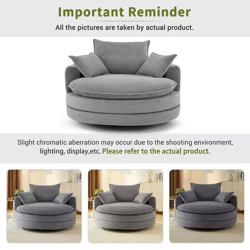 Fauteuil d'appoint pivotant à 360°, Fauteuil pivotant rond en forme de baril avec coussin pour salon