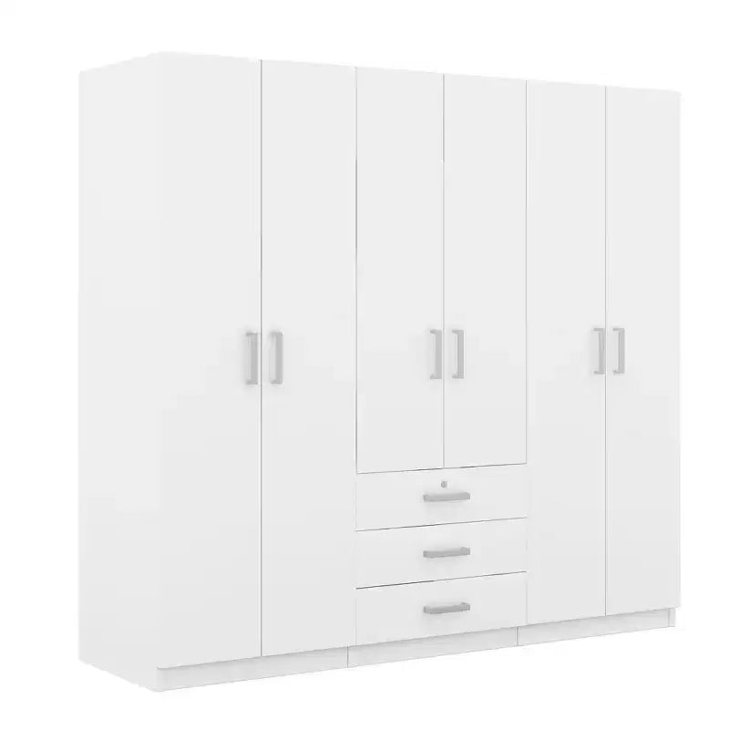 Armoire 6 portes en bois avec tiroirs pour chambre à coucher