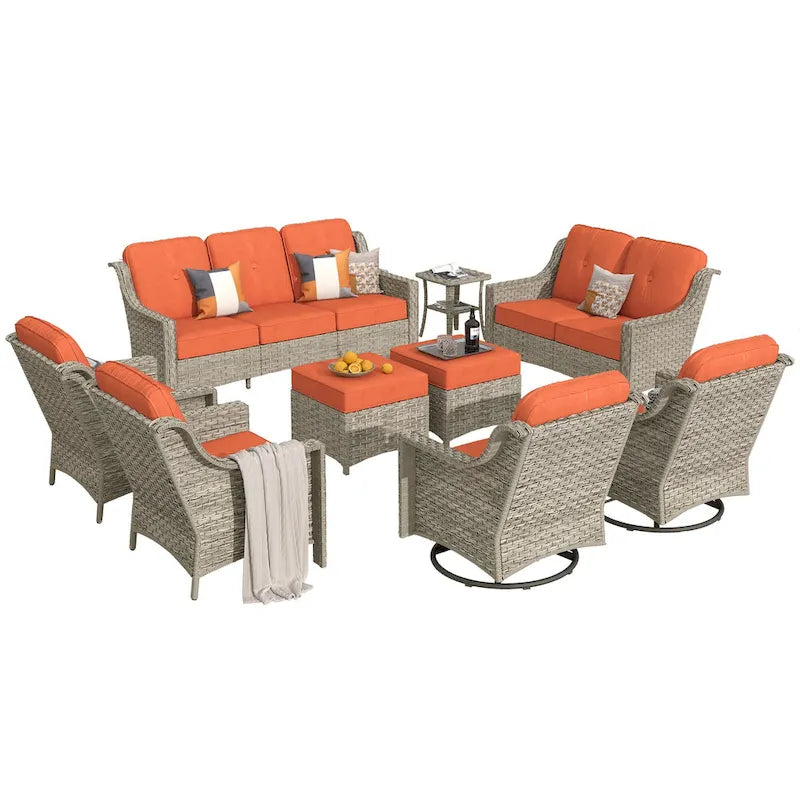 Ensemble de conversation de jardin 9 pièces XIZZI avec fauteuil pivotant