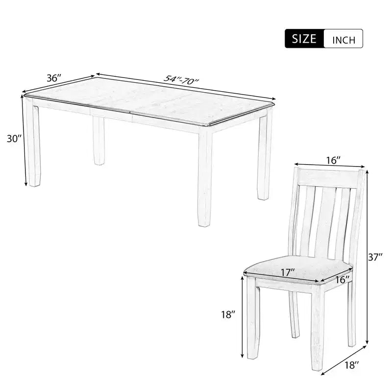 Ensemble de salle à manger extensible de style ferme pour 6 personnes, table rectangulaire et 6 chaises rembourrées