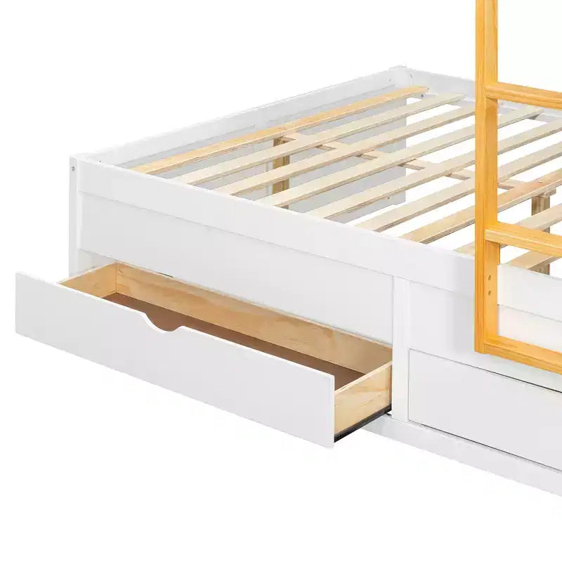 Lit superposé double sur double avec armoire de rangement et tiroirs, lit superposé double en bois peu encombrant avec garde-corps pour appartement, chambre à coucher