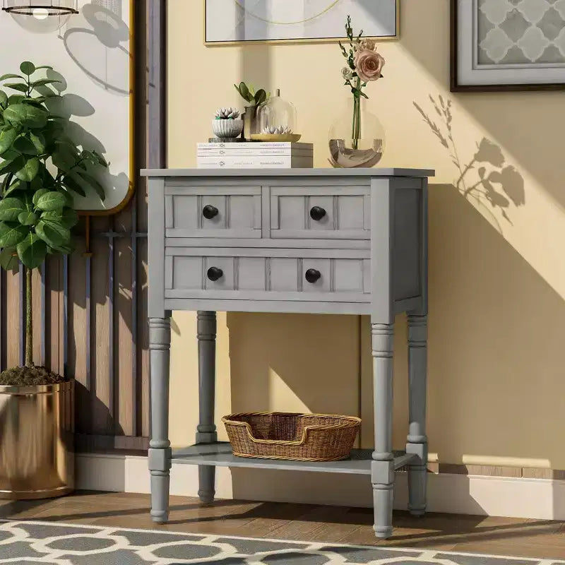 Console étroite de 60 cm avec 3 tiroirs et étagère, table d'appoint pour petite entrée ou salon