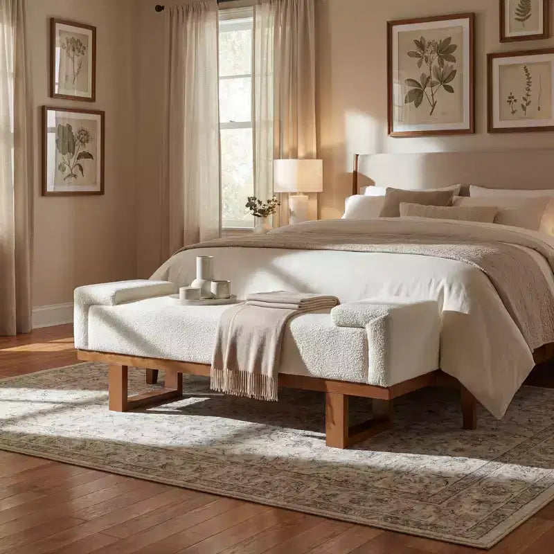 Banc rembourré Paulina moderne en bois d'hévéa et tissu bouclé Christopher Knight Home