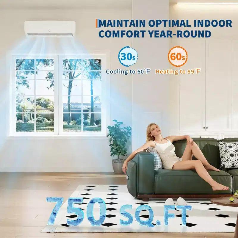 Climatiseur sans conduit bibloc ultra silencieux 42 dB | 12000 BTU 19 SEER avec pompe à chaleur | 3-en-1 : refroidissement, chauffage et déshumidification | Système de climatisation à onduleur 230 V blanc