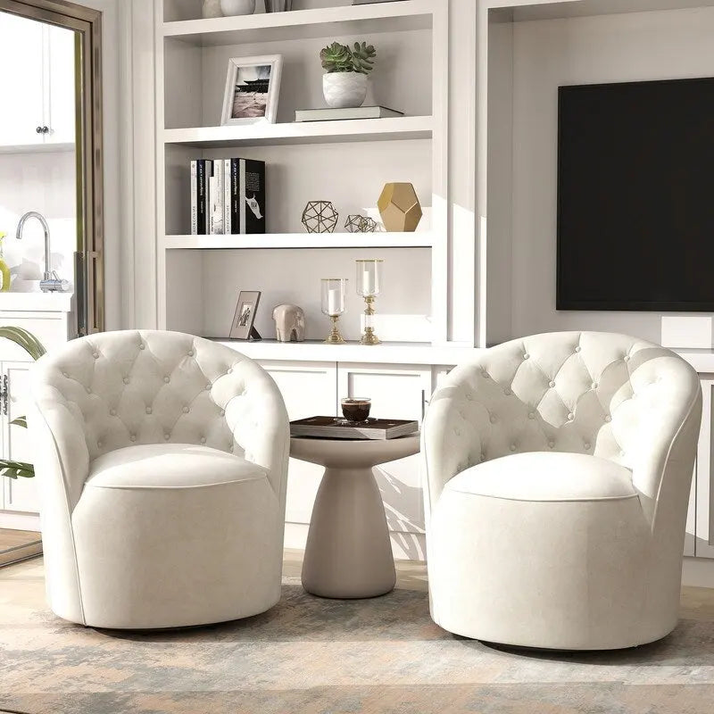 Fauteuil pivotant à 360 degrés en velours moderne SEYNAR avec dossier capitonné (lot de 2)