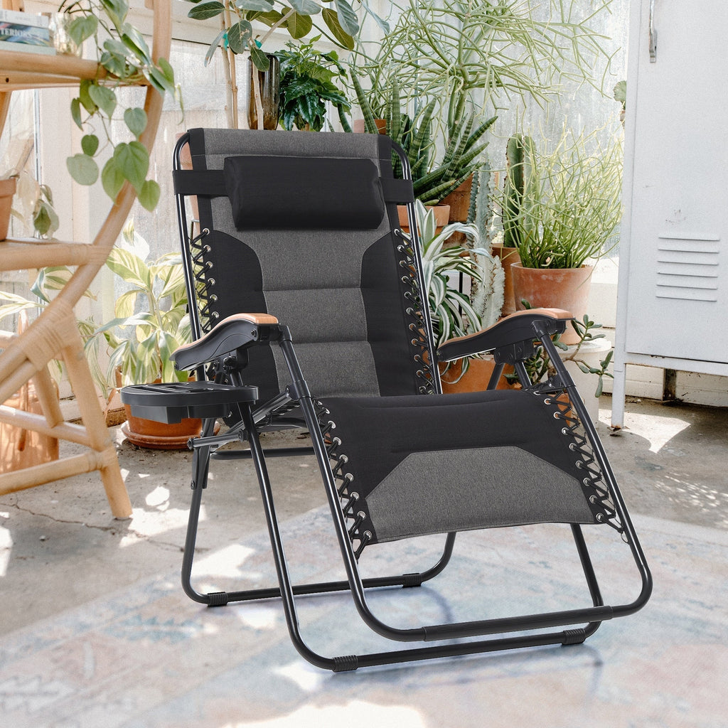 Fauteuil de relaxation zéro gravité XL surdimensionné rembourré avec accoudoirs plus larges et porte-gobelet réglable - N/A